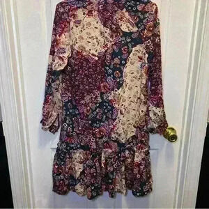 Adyson Parker floral Paisley v neck long sleeve relaxed dress sz XS